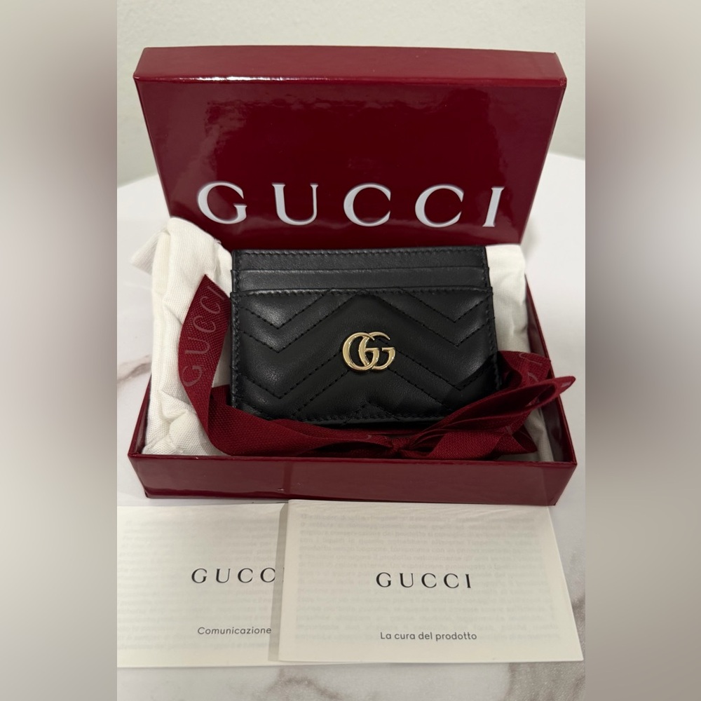 Gucci Black Leather Card Holder with Gold Logo